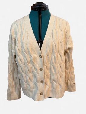 Tommy Hilfiger Cream Cable-Knit Button Front Cardigan